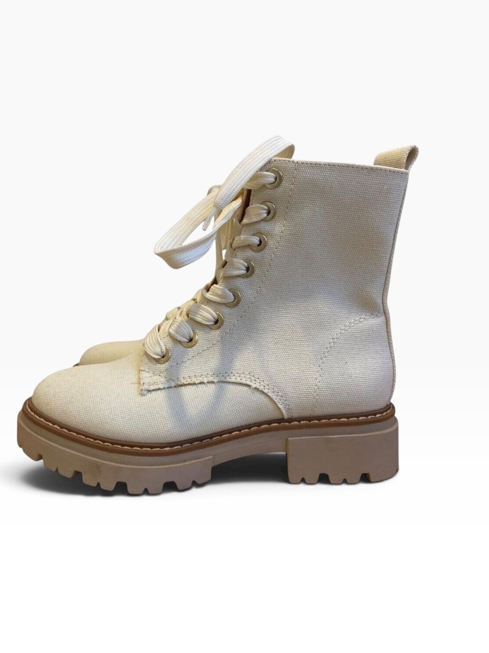 Sun & Stone Womens boots Canvas Lace-Up Ankle combat Boots Chunky Rubber Sole 6